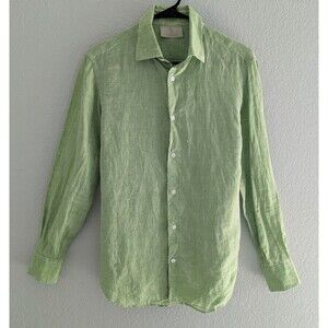 Stick & Ball Euroflax Linen Button Up Shirt Women's Size XS Green Long Sleeve